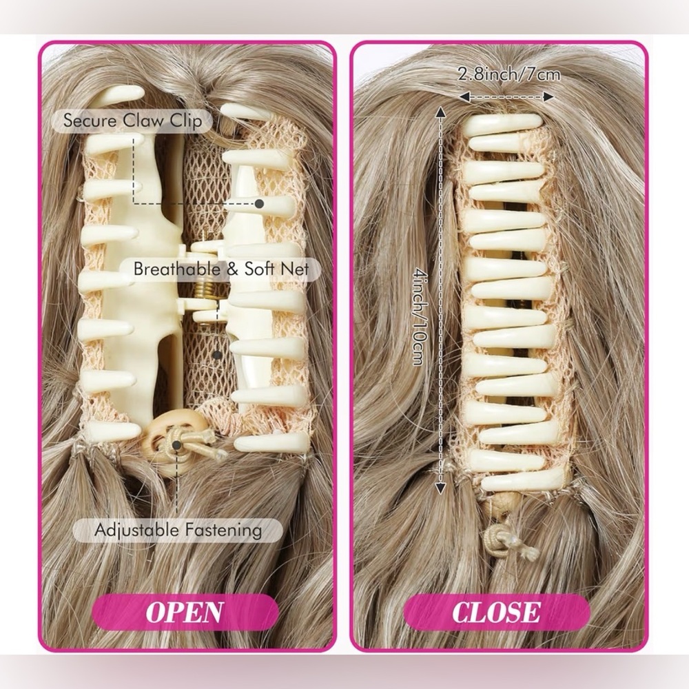 14" Ponytail Extension, Short Claw Multi Layered Clip on dark copper for party - Picture 4 of 7